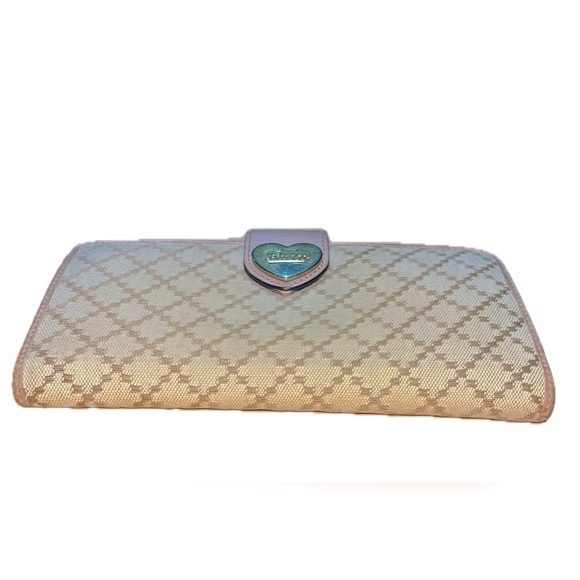 Gucci Diamante Heart Canvas Long Wallet, Brown/Pink Beige Leather - Picture 3 of 15